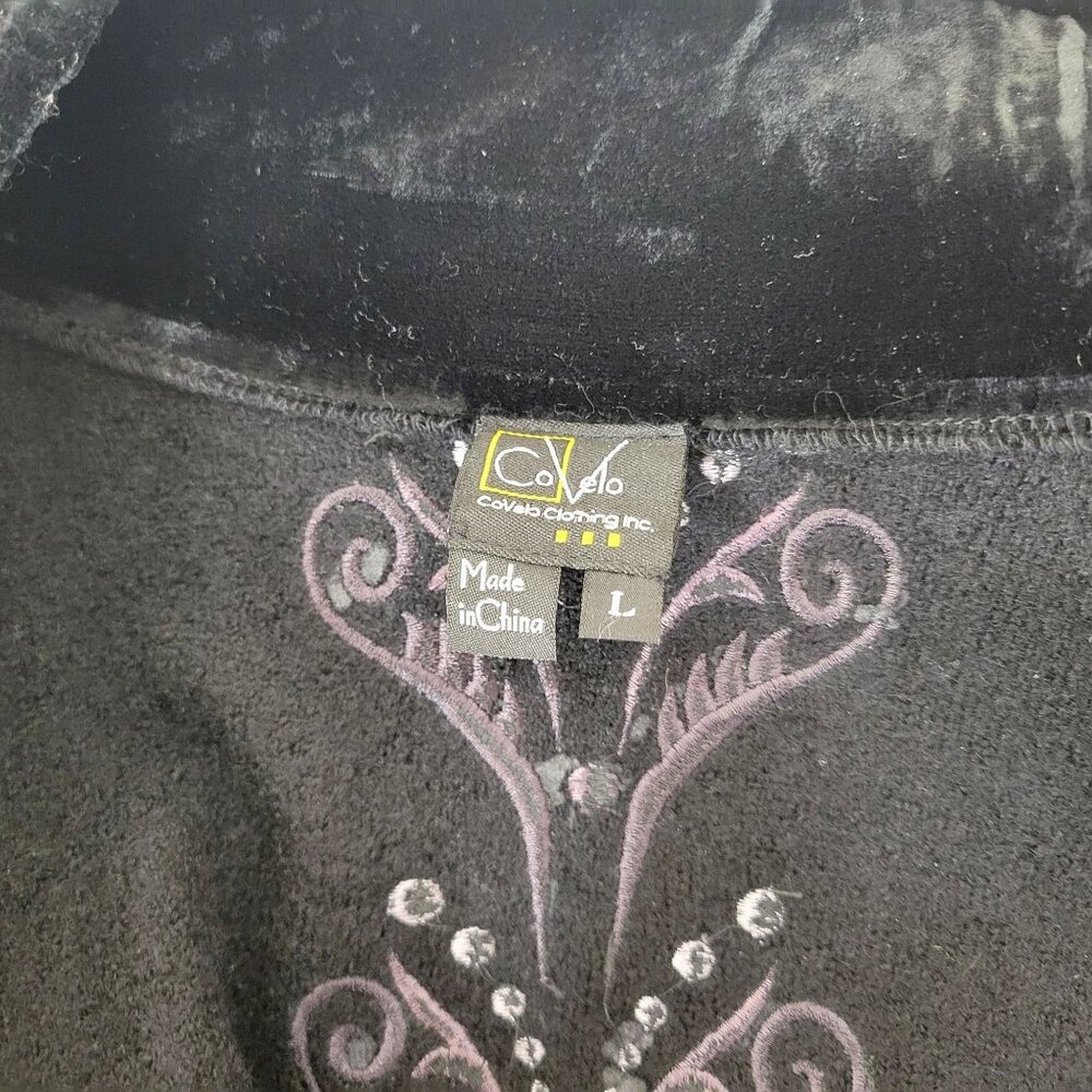 Covelo Women's Black Embroidered Wool Blend Jacket With Velvet Trim Button Front - Picture 5 of 7